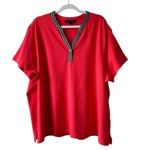 Tommy Hilfiger Cotton Red Signature Striped Trim Short Sleeve Top Blouse Size 3X